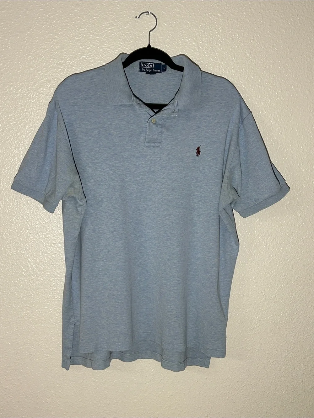 Polo by Ralph Lauren Heather Sky Blue Short-Sleeve Polo with Burgundy Horse Sz L